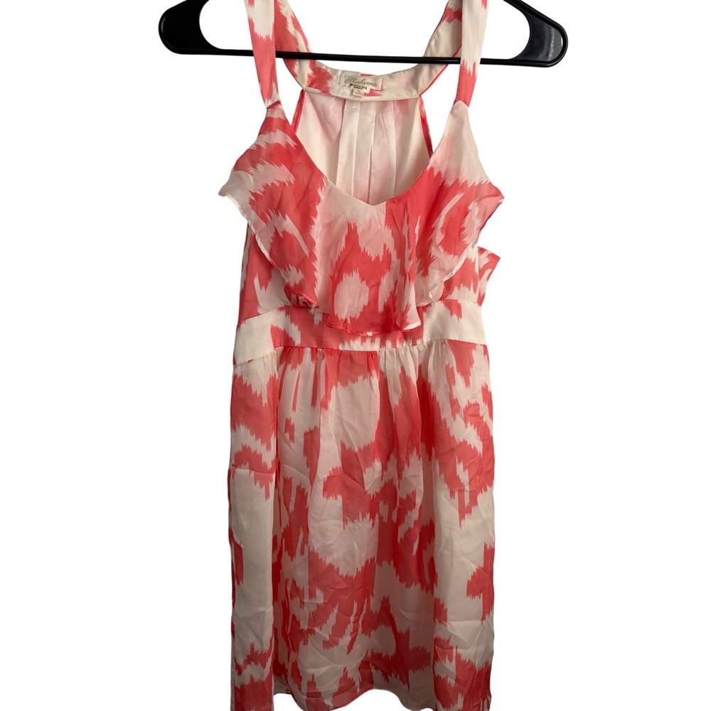 Shoshanna 100% Silk Ikat Dress Ruffle Designer Mini Barbiecore Luxury MSRP $340